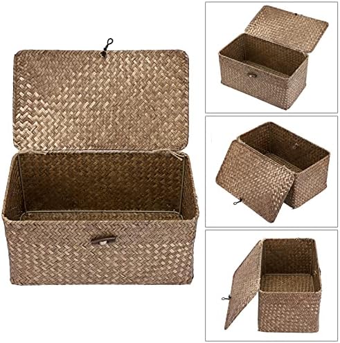 Hipiwe Wicker Shelf Baskets Storage Bin with Lid Handwoven Seagrass Basket