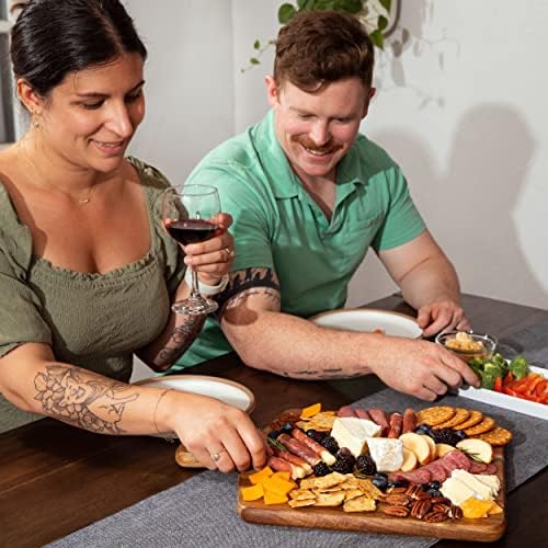 Acacia Wood Cutting Board and Chopping Board with Handle for Meat, Cheese Board, Vegetables, Bread, and Charcuterie - Decorative Wooden Serving Board for Kitchen and Dining Room, Large 17" x 13"