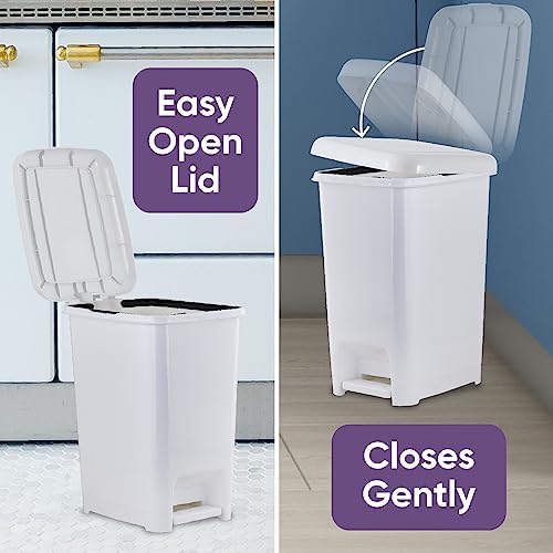 Superio Slim Trash Can with Foot Pedal – 4 Gallon Step-On Dustbin, Small Plastic Garbage Can with Lid, Trash Can for Bathroom, Bedroom, RV, Kitchen, Office, Patio, or Dorm – White Smoke