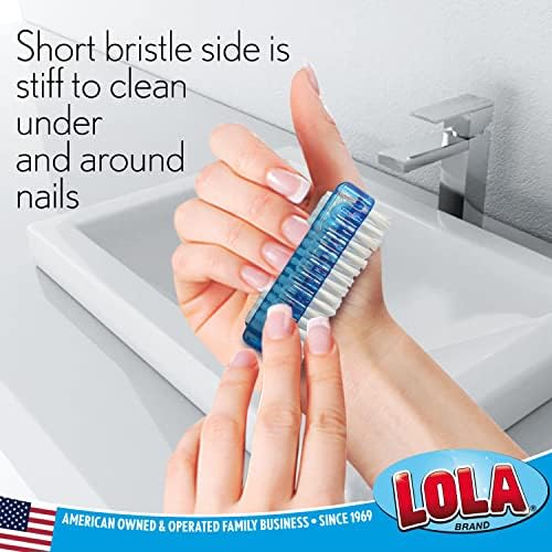 LOLA Classic Hand & Nail Brush, 2 Sided - 3 Pack, Soft & Stiff, Long-Lasting, Comfortable No-Slip Grip, Cleans Hands & Fingernails, Blue