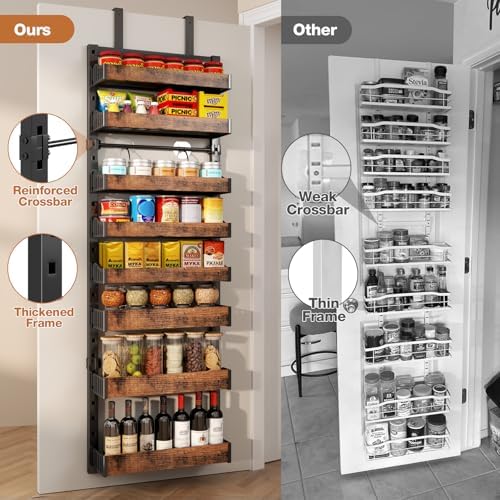 8-Tier Over The Door Pantry Organizer, Heavy-Duty Metal Wall Mount or Hanging Spice Rack, behind the door storage Shelves with Adjustable Basket, Back of Door Organizer for Kitchen Cabinet and Closet