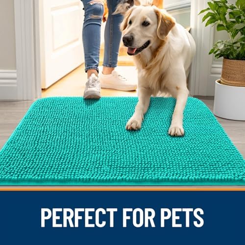 OLANLY Dog Door Mat for Muddy Paws 59x35, Super Absorbent Chenille Mud Mat