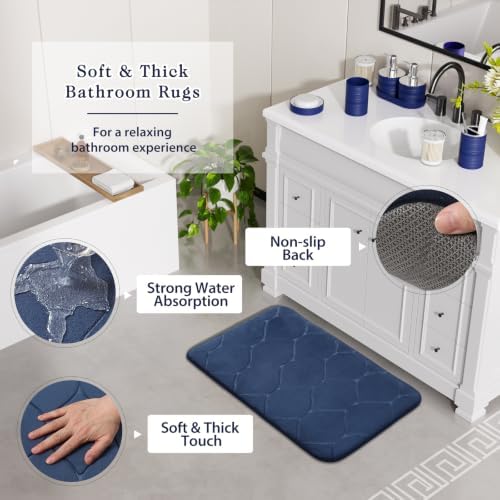 Bathroom Set - Bathroom Sets with Shower Curtain and Rugs, 25PC Bathroom Accessory Set, Navy Blue Bathroom Accessories Set with Trash Can, Soap Dispensers