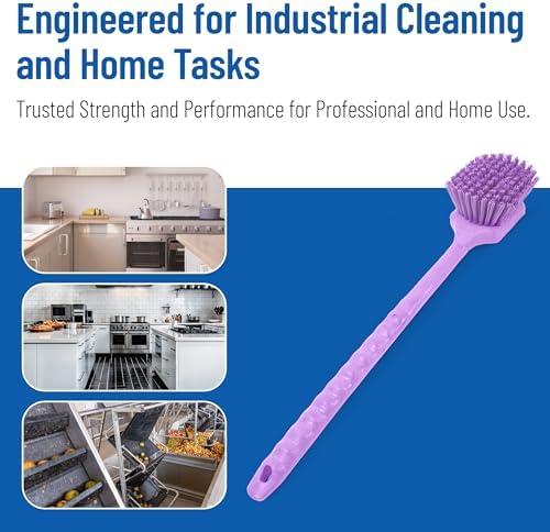 SPARTA 20" Floater Scrub Brush with Long Handle, Oil-Resistant Polyester Bristles, Multiple Trim Angles, Foam-Injected Polymer Block, Commercial Cleaning Tool, Purple, Pack of 6