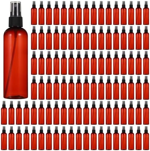 90 PCS Amber Plastic Spray Bottles 4 oz - 120ml Plastic Travel Sprayer Set Brown PET Bottles with Black Nozzles for Liquids, Perfumes, Cosmetics, and More