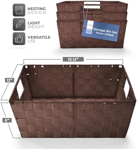 Sorbus Baskets for Organizing, Woven Storage Set (3 Piece Set, Chocolate)