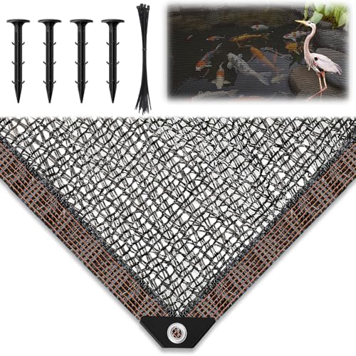 Koi Pond Netting Kit 7 x 10ft, Heavy-Duty Pe, Bird Deer Fence Netting, Durable Net Cover for Leaves, Protect Fish from Blue Heron Bird, Cats & Predators, Stakes & Ties Included