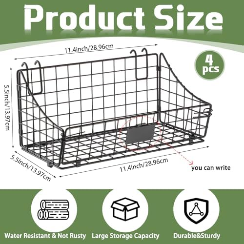 Blulu 4 Pcs Grid Wall Baskets, Wire with Hooks for Hanging, 11 x 6 x 5 Inch