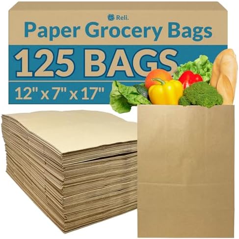 Reli. Paper Grocery Bags (125 Pcs Bulk) (12x7x17)