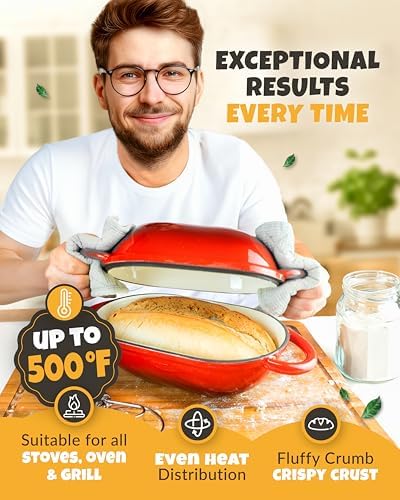 CRUSTLOVE 2 QT Oval Cast Iron Dutch Oven for Bread Baking with Lid & Kit