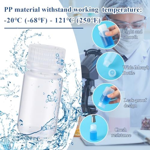 Tatuo 6 Pcs 2 oz 60ml Polypropylene Reagent Bottle Plastic Sample Bottles with Screw Caps Transparent PP Sample Containers with Lid for Liquids, Laboratory, Storage at Home (Clear)