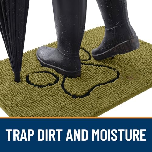 OLANLY Dog Door Mat for Muddy Paws 30x20, Paw Print Design Chenille Mud Mat