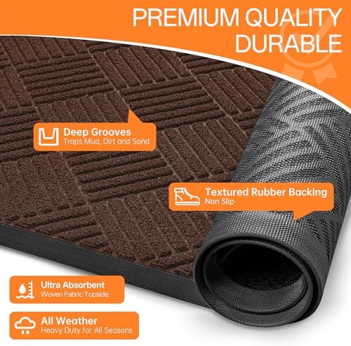 Indoor Outdoor Door Mat, 6' x 4' Doormat for Entryway, Brown