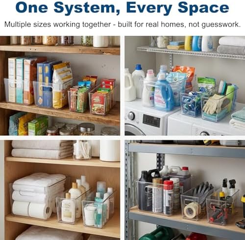 MOONEDGE 4 Pack Clear Plastic Organizer Bins, 2 Large & 2 Small Storage Set
