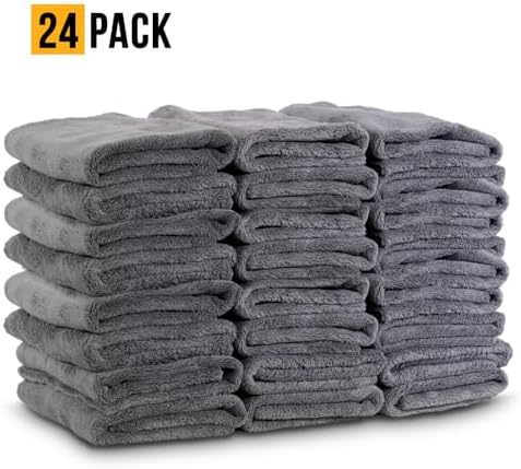 VPD Microfiber Warp Edgeless Towels - Ultra-Soft, Scratch-Free Drying and Cleaning Towels, No Streaking, Buffing Polishing Towels, Grey, 15.75" x 15.75", Machine Washable, For All Surfaces (24)