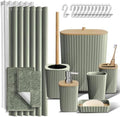 Clara Clark Bathroom Accessories Set - Bathroom Set, Bathroom Sets with Shower Curtain and Rugs, Shower Curtain Set with Trash Can - Sage Green - 22PC