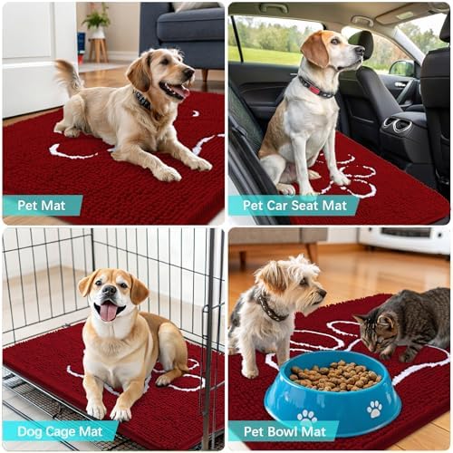 OLANLY Dog Door Mat for Muddy Paws 24x16, Paw Print Design Chenille Mud Mat