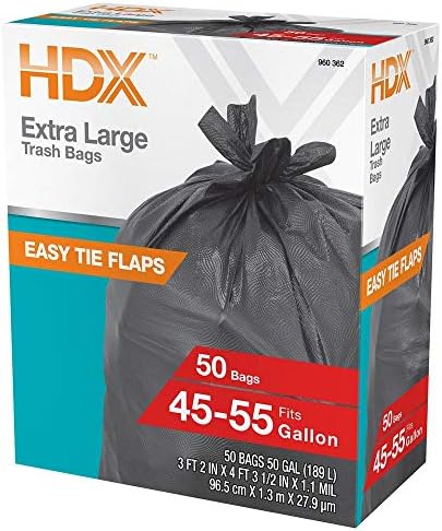 HDX 50 gal. Black Wave Cut Trash Bags (50-Count) (Packaging may Vary)
