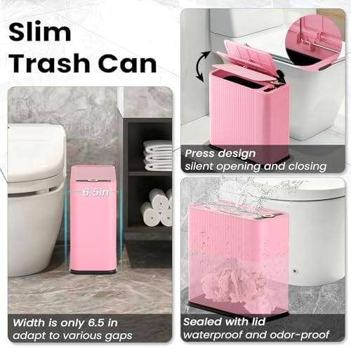 XLHOMO 9-Piece Pink Bathroom Accessories Set with Trash Can