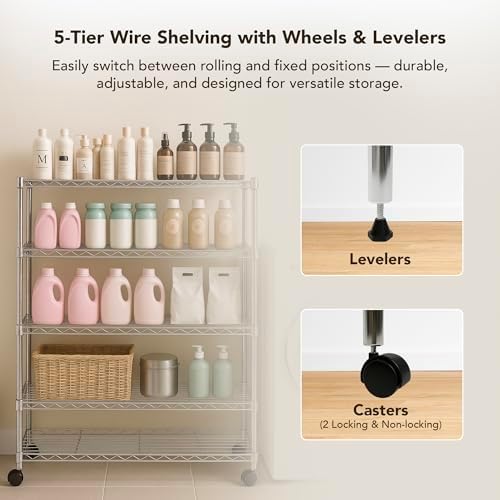 Displays By Jack 5 Tier Heavy Duty Wire Shelving Unit Storage Rack for Products Plant Pantry, Garage, Laundry Racks Durable Shelf Organizer Shelves Stand 14" W x 30" L x 60" H, Chrome