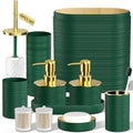 Bathroom Set, 10PC Bathroom Accessory Set, Green Bathroom Accessories, Green and Gold Bathroom Set with Trash Can, Soap Dispensers