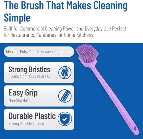 SPARTA 20" Floater Scrub Brush with Long Handle, Oil-Resistant Polyester Bristles, Multiple Trim Angles, Foam-Injected Polymer Block, Commercial Cleaning Tool, Purple, Pack of 6