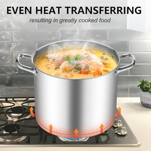 TeamFar Stainless Steel Stock Pot, 14QT Tri-ply Bottom Large Stockpot