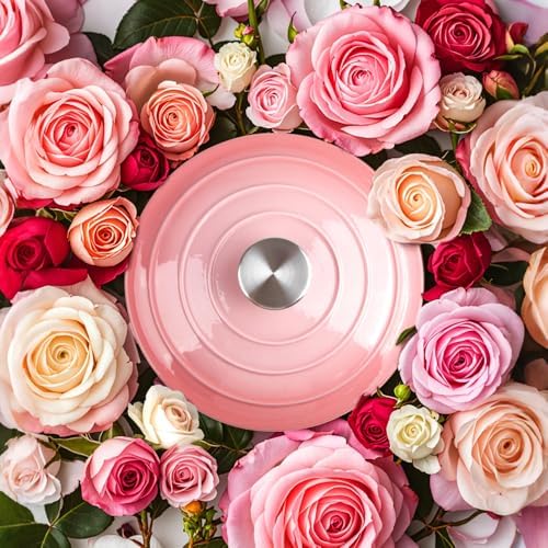 3 Quart Dutch Oven Enameled Cast Iron with Lid - Big Dual Handles - Oven Safe up to 500°F - Classic Round Pot for Versatile Cooking Pink