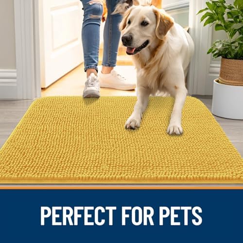 OLANLY Dog Door Mat for Muddy Paws 59x35, Super Absorbent Chenille Mud Mat