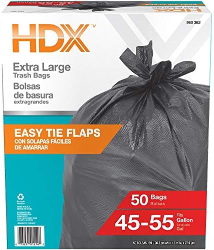 HDX 50 gal. Black Wave Cut Trash Bags (50-Count) (Packaging may Vary)