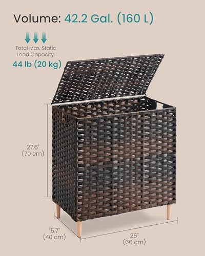 SONGMICS 3-Section Laundry Hamper with Lid, PE Rattan, 42 Gallons (160 L)