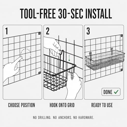 ANZOME Hanging Wire Basket, Black Metal Grid Panel Display Organizer