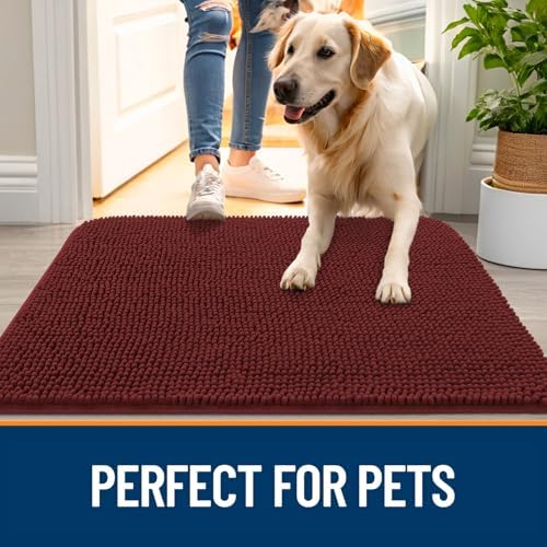 OLANLY Dog Door Mat for Muddy Paws 40x32, Super Absorbent Chenille Mud Mat