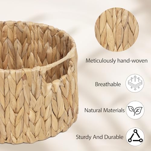 Natural Hand-Woven Water Hyacinth Baskets with Handles(Set of 3)
