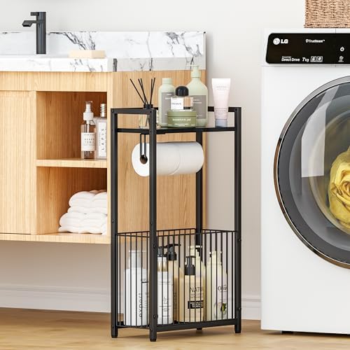 Freestanding Toilet Paper Holder with Storage Shelf - Larger Size
