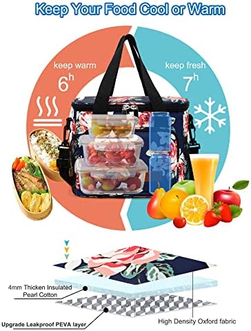 Femuar Lunch Bags for Women/Men, Insulated Lunch Bag for Work Office Picnic - Large Lunch Cooler Bag Leakproof Lunch Box with Adjustable Shoulder Strap for Adults - Floral