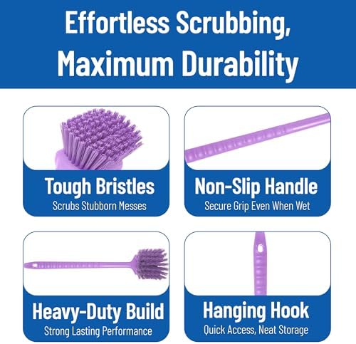SPARTA 20" Floater Scrub Brush with Long Handle, Oil-Resistant Polyester Bristles, Multiple Trim Angles, Foam-Injected Polymer Block, Commercial Cleaning Tool, Purple, Pack of 6