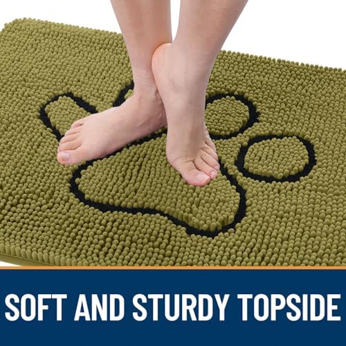 OLANLY Dog Door Mat for Muddy Paws 30x20, Paw Print Design Chenille Mud Mat