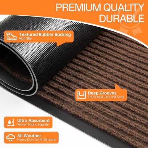 Indoor Outdoor Door Mat, 8' x 4' Doormat for Entryway, Brown