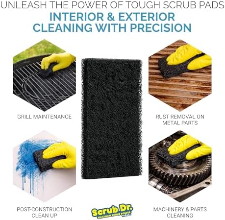 Tile Doctor High-Abrasion Extra Heavy-Duty Scrub Pads 48-Pack YL-F71L-VH3B, Gas Grill, Charcoal Grill, and Blackstone Griddle Scouring Pad, Ideal Dish Scrubber, Shower Scrubber, and Cleaning Sponge