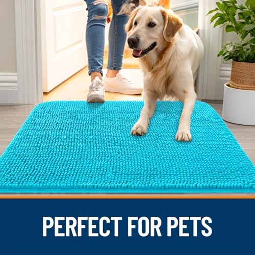 OLANLY Dog Door Mat for Muddy Paws 47x20, Super Absorbent Chenille Mud Mat