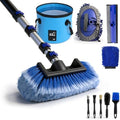 Up to 26FT Reach 20FT Car Wash Brush Kit with Long Handle, 8 Attachments, 180° Rotating Mop & Foldable Bucket, Scratch-Free Soft & Hard Brushes for Cars, Trucks, SUVs & RVs