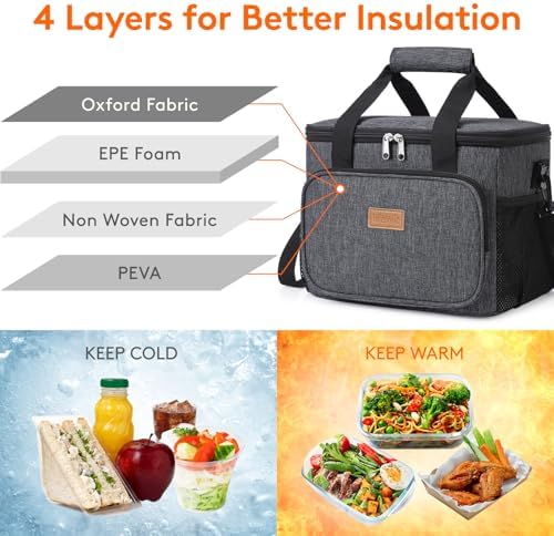 Lifewit Large Lunch Bag, Insulated Lunch Box, Soft Cooler Cooling Tote for Adult Men Women, Dark Gray 24-Can (15L)