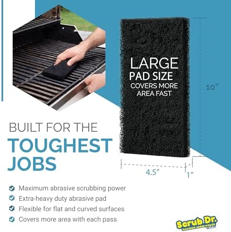 Tile Doctor High-Abrasion Extra Heavy-Duty Scrub Pads 48-Pack YL-F71L-VH3B, Gas Grill, Charcoal Grill, and Blackstone Griddle Scouring Pad, Ideal Dish Scrubber, Shower Scrubber, and Cleaning Sponge