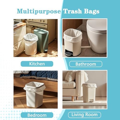 500 Count 5-6 Gallon Trash Bags, Strong Small Garbage Bags, Bathroom Trash Can Bin Liners, Unscented White Wastebasket Liners for Kitchen Office Toilet and Bedroom, Cleaning Supplies