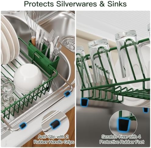 MAJALiS Green Expandable Dish Drying Rack Over Sink with Extra Drying Mat