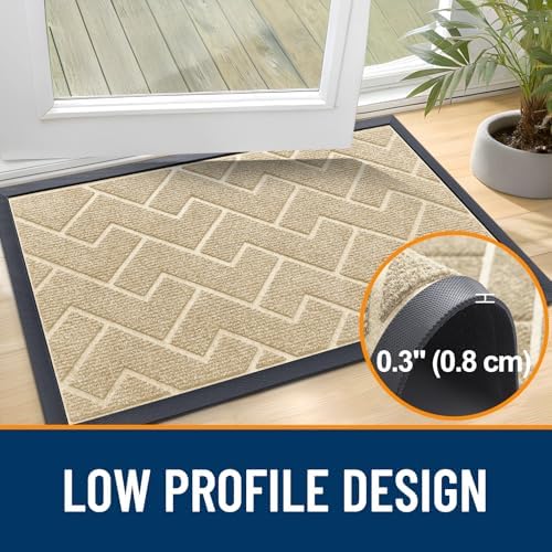 OLANLY Front Door Mat Outside 47x32, All-Season Absorbent Rubber Doormat