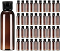 uxcell 2 Oz Plastic Bottles with Flip Caps, 100 Pcs Reusable Travel Size Containers with Lids Plastic Squeeze Refillable Dispensing Bottles for Shampoo, Body Soap, Toner(Brown Black)