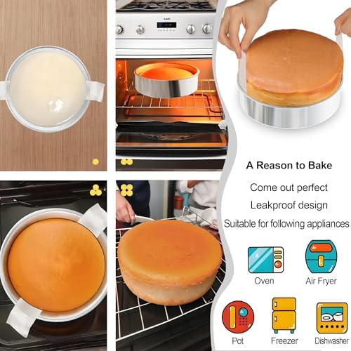 8 Inch Cake Pan, 3PCS Stainless Steel Baking Pans with 100 Parchment Paper