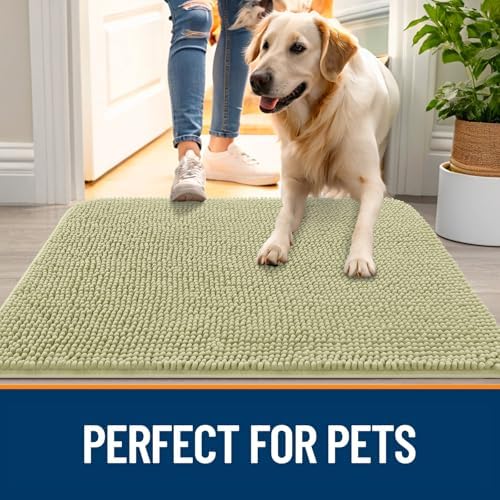 OLANLY Dog Door Mat for Muddy Paws 59x32, Super Absorbent Chenille Mud Mat
